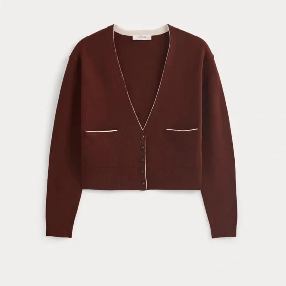 Everlane Brown V-Neck Cardigan with Contrast Trim - Picture 9 of 11